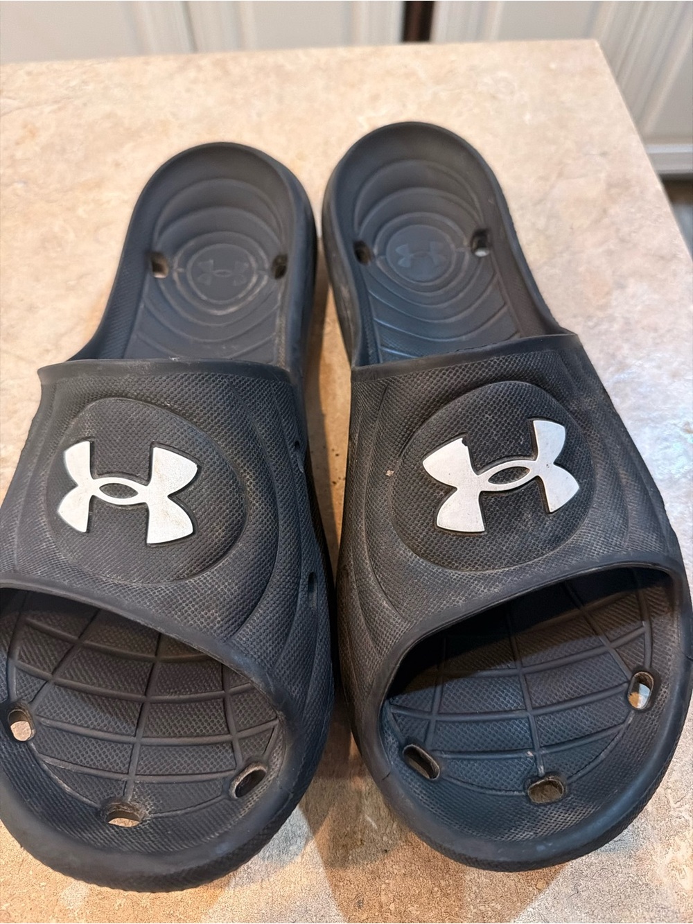Under Armour Black Slide Sandals with White Logo Accent
